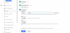 Google analytics goal details conversion funnel