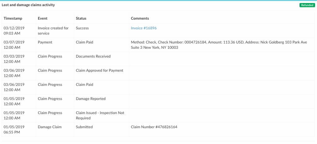 Reporting for UPS lost and damaged package