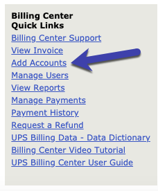 Billing center Add Accounts