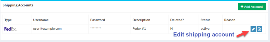 Edit shipping account