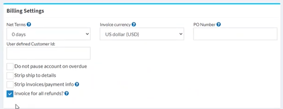 Billing settings in main