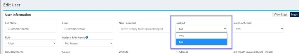 Enable or disable User