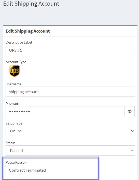 Edit Shipping Account