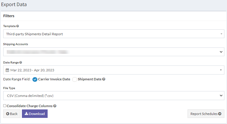 Third-party Shipments Detail Report Export Data